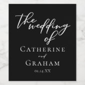 Einfache Schwarz-weiße Typografie Chic Winter Wedd Weinetikett (Einzelnes Label)