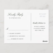 Einfache schwarz-weiße Typografie Hochzeit rsvp Postkarte (Rückseite)