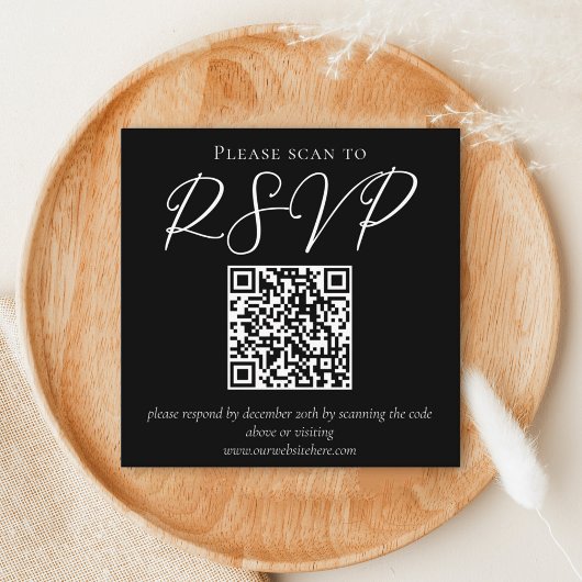 Einfache Schwarz-weiße Typografie QR Code Wedding Begleitkarte