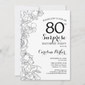 Einfache Schwarz-weiße Überraschung 80. Geburtstag Einladung (Vorderseite)