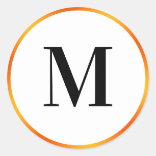 Einfache Schwarz-weiße und orange Monogramm-Vorlag Runder Aufkleber