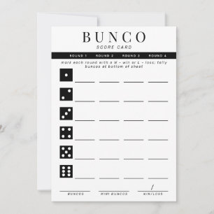 Einfache schwarz-weiße Vier-Runden-Bunco-Punktesta Einladung