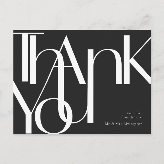 Einfache Schwarz-weiße Voransprache Vielen Dank Postkarte (Vorderseite)
