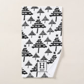 Einfache Schwarz-weiße Weihnachtsbaum Monogram Badhandtuch Set (Handtuch)