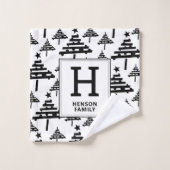 Einfache Schwarz-weiße Weihnachtsbaum Monogram Badhandtuch Set (Waschlappen)