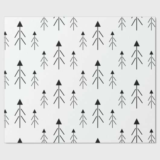Einfache Schwarz-weiße Weihnachtsbaumen Geschenkpapier (Flach)