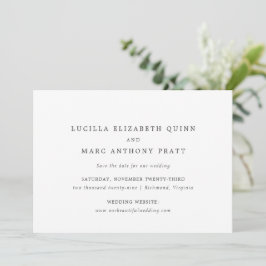 Einfache schwarz-weiße zeitlose Hochzeit Save The Date