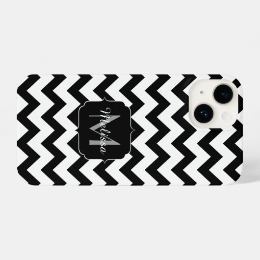 Einfache Schwarz-weiße Zickzack Musterlinien Monog iPhone Hülle (Rückseite (Horizontal))