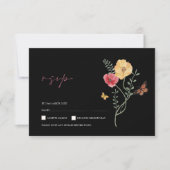 Einfache Schwarz-Wildblume Blumenhochzeit RSVP Karte (Vorderseite)