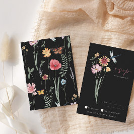 Einfache Schwarz-Wildblume Blumenhochzeit RSVP Karte