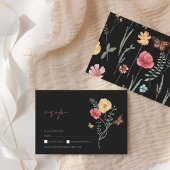 Einfache Schwarz-Wildblume Blumenhochzeit RSVP Karte