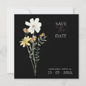 Einfache Schwarz-Wildblume Blumenhochzeit Save The Date (Vorderseite)