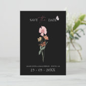 Einfache Schwarz-Wildblume Blumenhochzeit Save The Date (Stehend Vorderseite)
