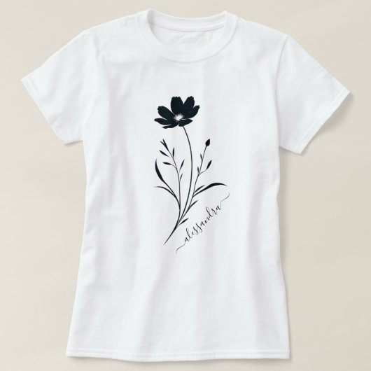 Einfache Schwarze Blume - Minimalistisches Blumend T-Shirt (Design vorne)