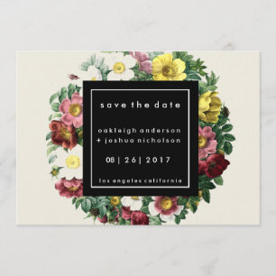Einfache Schwarze Box Vintage Blume Save the Dat Date