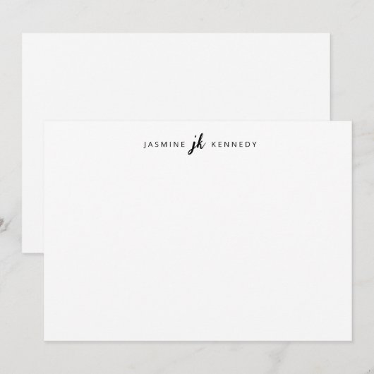 Einfache Schwarze Chic Monogram Mitteilungskarte (Vorne/Hinten)