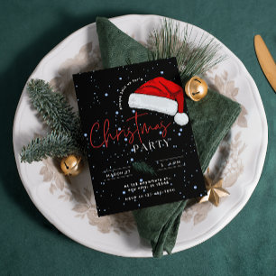 Einfache schwarze Einladung zur Familienweihnachts Postkarte