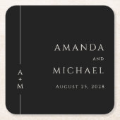 Einfache Schwarze Elegante Classic Monogram Weddin Rechteckiger Pappuntersetzer (Vorderseite)