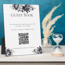 Einfache Schwarze Flora Digital Gästebuch Signatur Fotoplatte