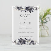 Einfache Schwarze Floral Digitale Save the Date-Ka Einladung (Stehend Vorderseite)