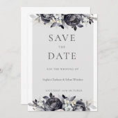 Einfache Schwarze Floral Digitale Save the Date-Ka Einladung (Vorne/Hinten)