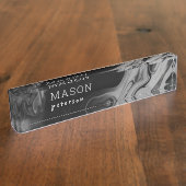 Einfache schwarze Flüssig nahtlose Marmor Personal Namensplakette (Seite)