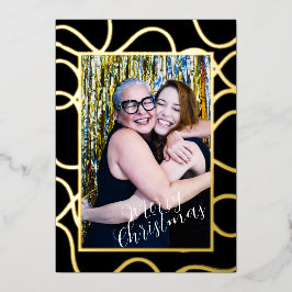 Einfache Schwarze Fohlen Ferienkarte mit einem Fot Folien Feiertagskarte