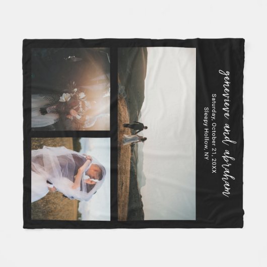 Einfache Schwarze FotoCollage Moderne Fleecedecke (Vorderseite (Horizontal))