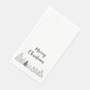 Einfache schwarze Frohe Weihnachten Bäume und Ster Serviette