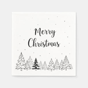 Einfache schwarze Frohe Weihnachtsbäume und Sterne Serviette