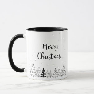 Einfache schwarze Frohe Weihnachtsbäume und Sterne Tasse