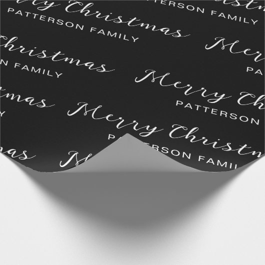 Einfache schwarze frohe Weihnachtsfamilie Wrapping Geschenkpapier (Ecke)