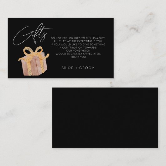 Einfache Schwarze Geschenk Registrierung Honeymoon Begleitkarte (Vorne/Hinten)