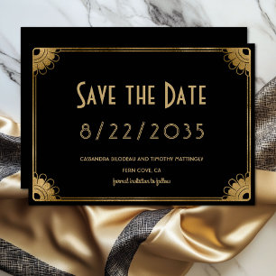 Einfache schwarze Gold Art Deco Hochzeit - Termin Save The Date