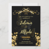 Einfache Schwarze Gold Blumen Moderne & Elegante H Einladung (Vorderseite)