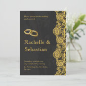 Einfache Schwarze Gold Blumen Moderne Elegante Hoc Einladung (Stehend Vorderseite)