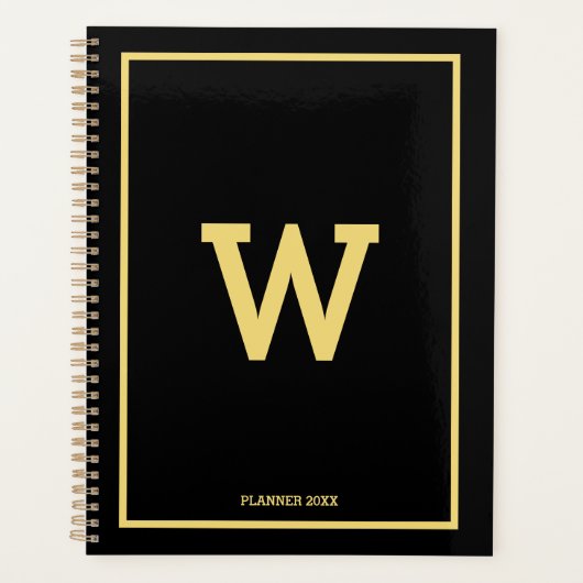 Einfache Schwarze Gold Erstmonogramm monatlich Planer (Vorderseite)