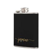 Einfache Schwarze Gold-Girly-Monogramm-Bezeichnung Flachmann (Links)