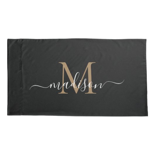 Einfache Schwarze Gold Monogram Eleganine Feminine Kissenbezug (Rückseite)