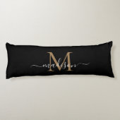Einfache Schwarze Gold Monogram Eleganine Feminine Seitenschläferkissen (Rückseite)