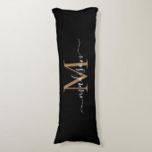 Einfache Schwarze Gold Monogram Eleganine Feminine Seitenschläferkissen (Vorderseite Vertikal)