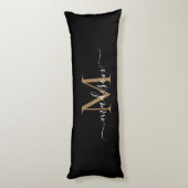 Einfache Schwarze Gold Monogram Eleganine Feminine Seitenschläferkissen (Rückseite (Vertikal))
