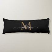 Einfache Schwarze Gold Monogram Eleganine Feminine Seitenschläferkissen (Vorderseite)