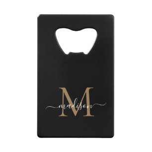 Einfache schwarze Gold Monogram Eleganter Skriptna Geldbeutel Flaschenöffner