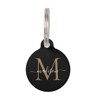 Einfache Schwarze Gold Monogram Feminine Script Na Haustiermarke