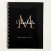 Einfache Schwarze Gold Monogram Script 2023 Planer (Vorderseite)
