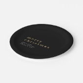 Einfache schwarze Goldtypografie Frohe Weihnachten Pappteller (Schrägansicht)