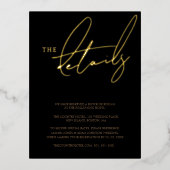 Einfache schwarze Goldtypografie Hochzeitsdetails Folie Einladungspostkarte (Vorderseite)