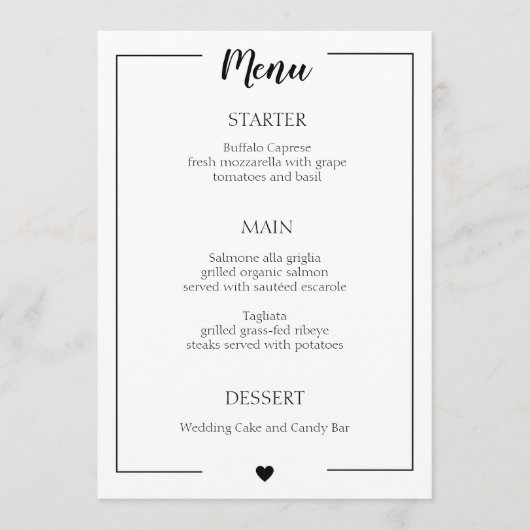 Einfache Schwarze Grenze-Kalligrafie-Hochzeit Menükarte (Vorderseite)