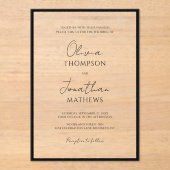 Einfache Schwarze Grenze Weißes Skript Hochzeit Acryleinladungen (Vorderseite)